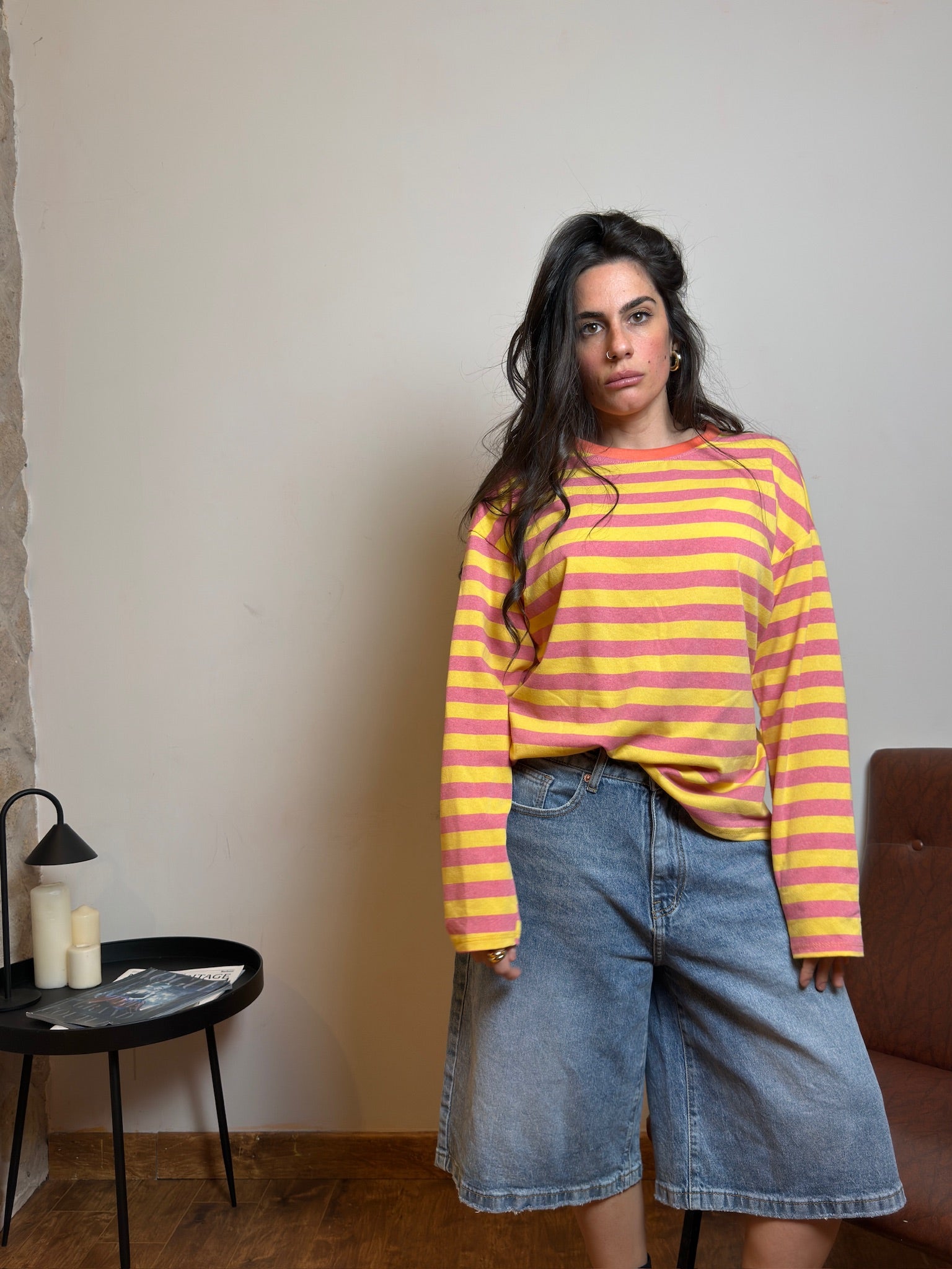 Long-sleeved striped top