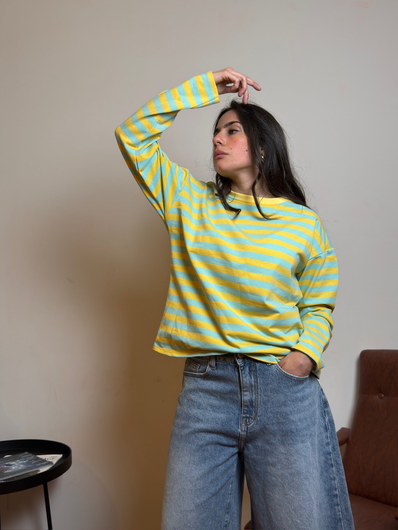 Long-sleeved striped top