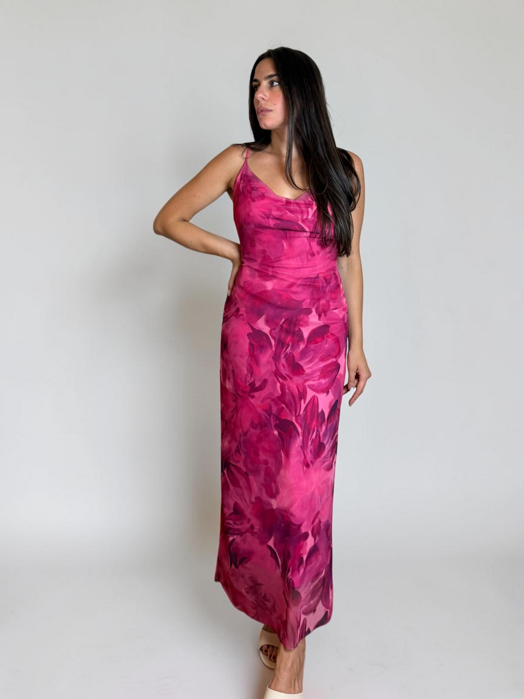 Abito Midi Floral Pink