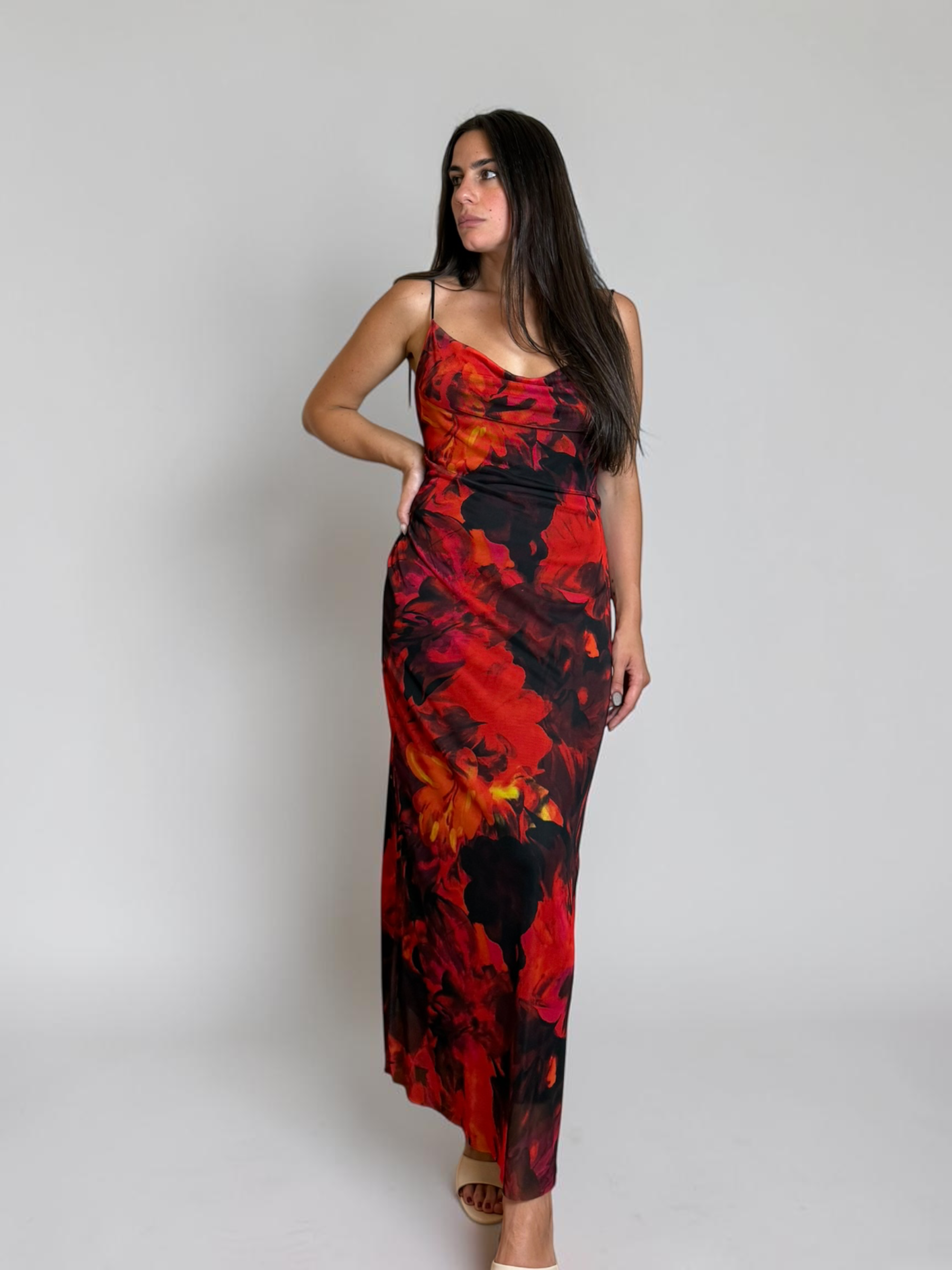 Abito Midi Floral Red