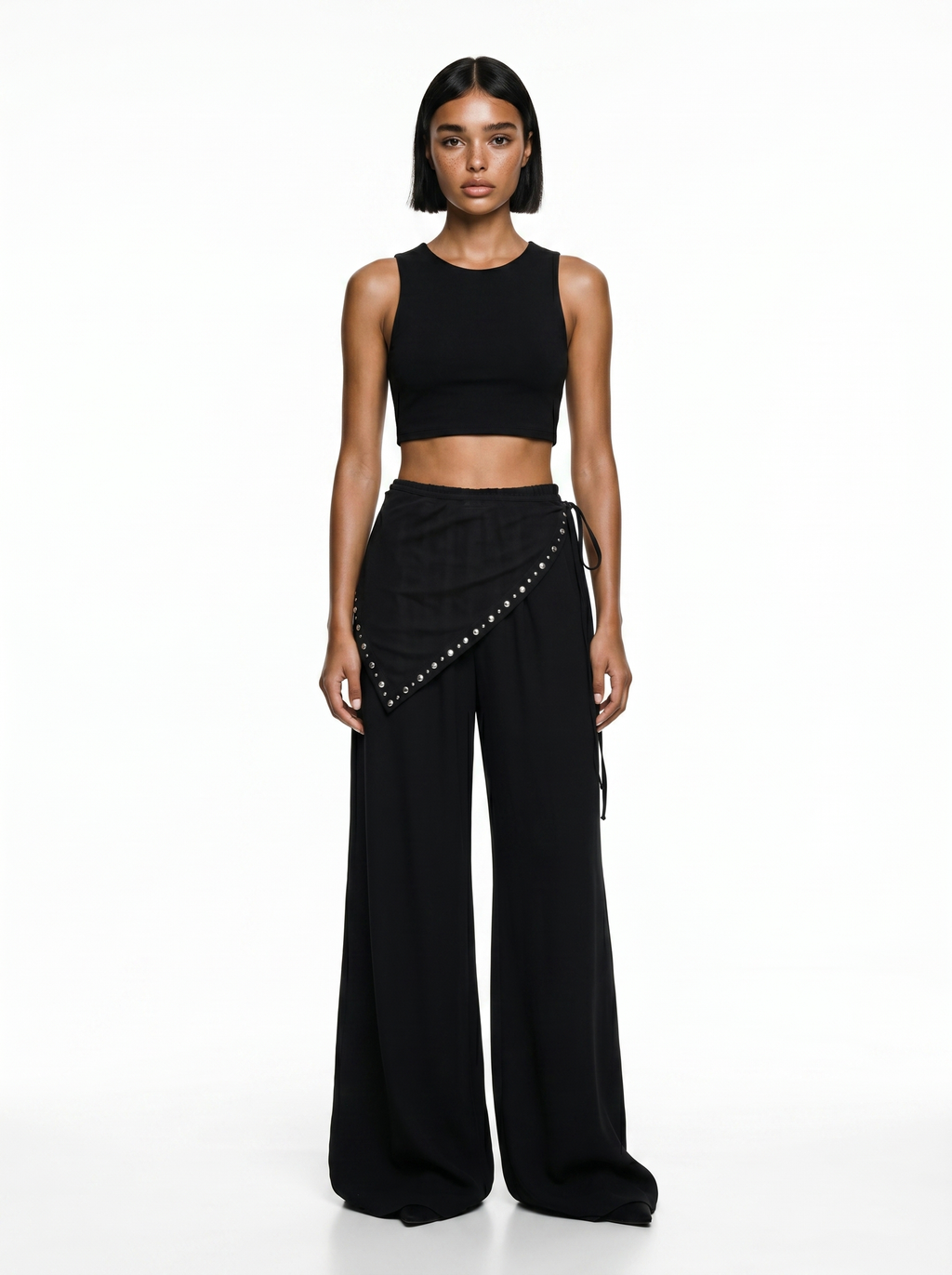 Shadow — Palazzo Pant Borchie Foulard Asimmetrico