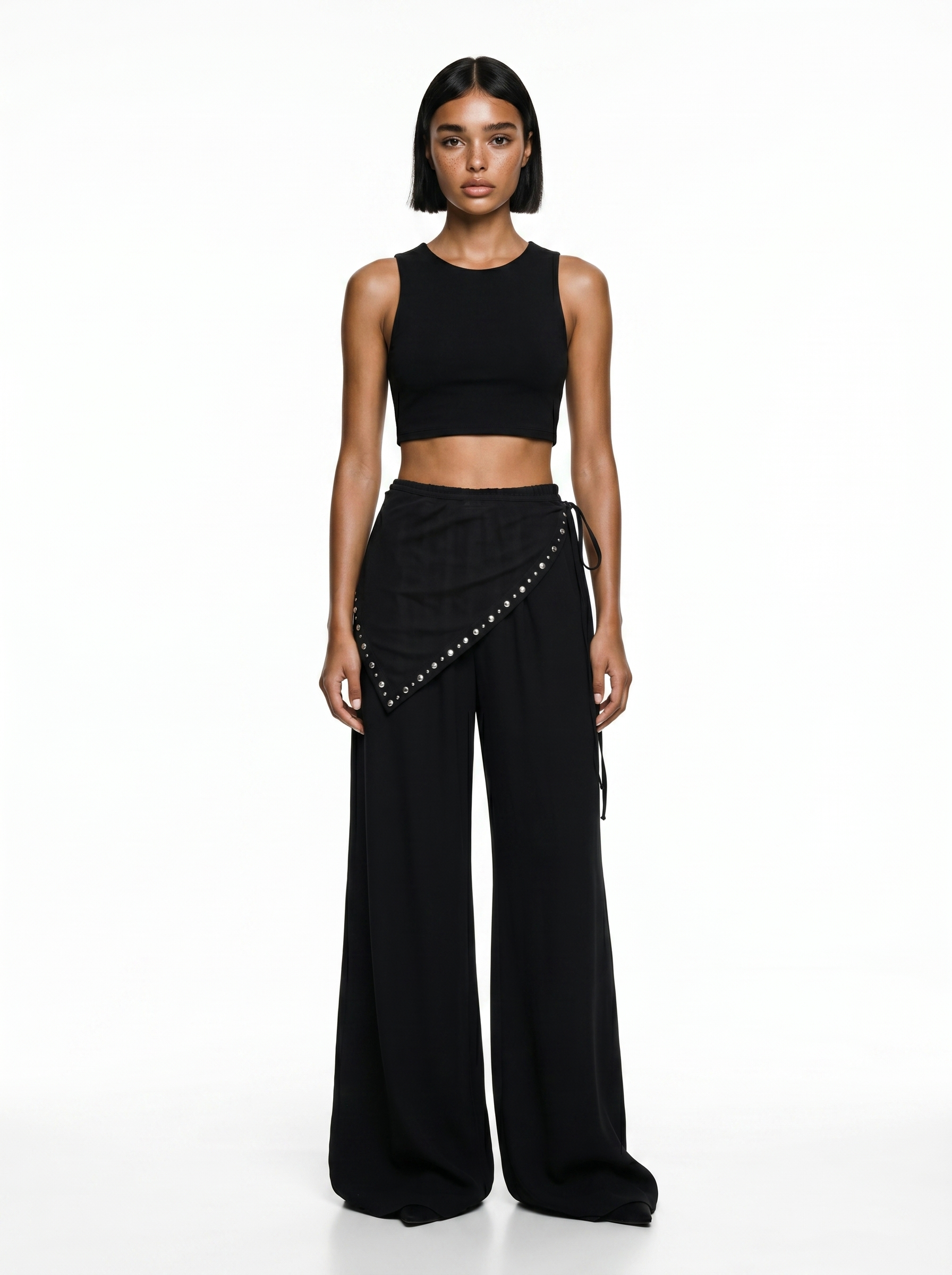 Shadow — Palazzo Pant Borchie Foulard Asimmetrico